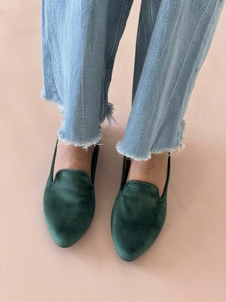 Handmade Emerald Velvet Loafers SOHO
