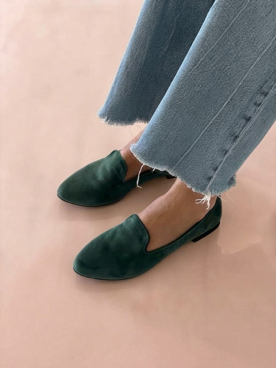 Handmade Emerald Velvet Loafers SOHO