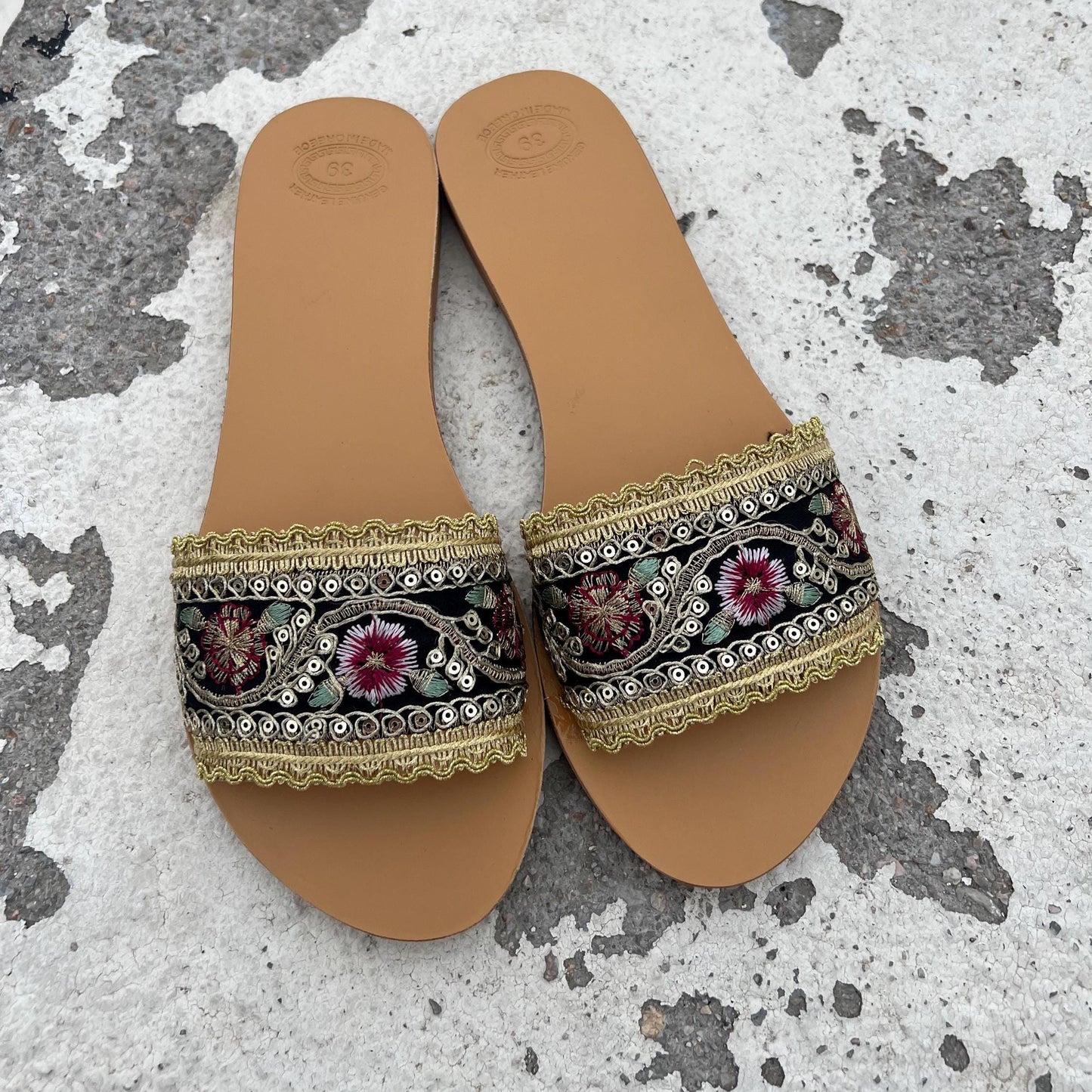 SONAL Ethnic Decorated Greek Slide Sandals
