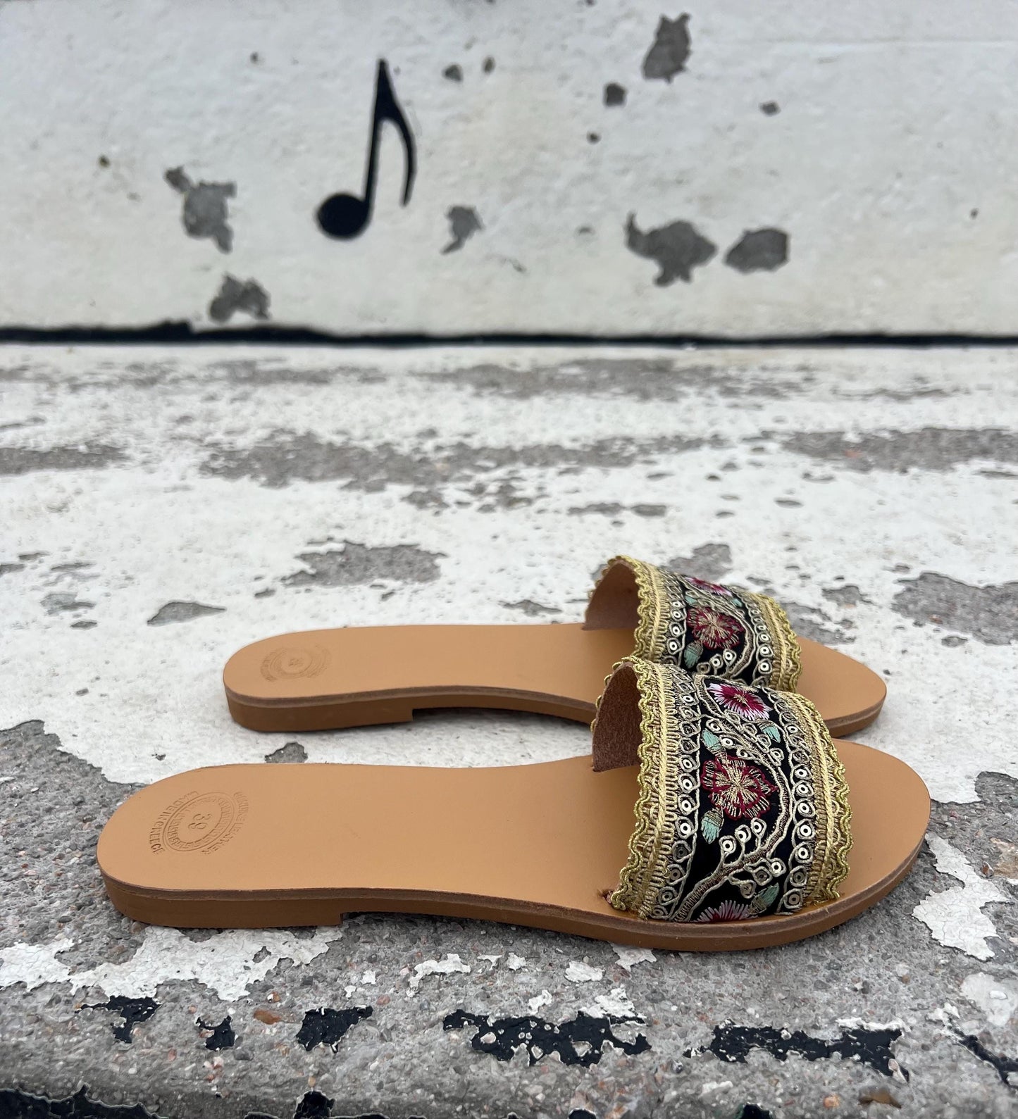 SONAL Ethnic Decorated Greek Slide Sandals