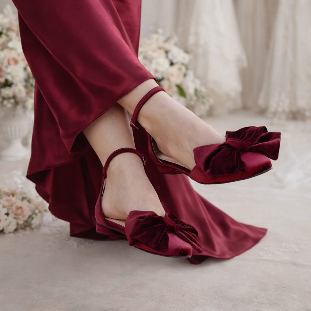 CARLY Burgundy Velvet ballet flats