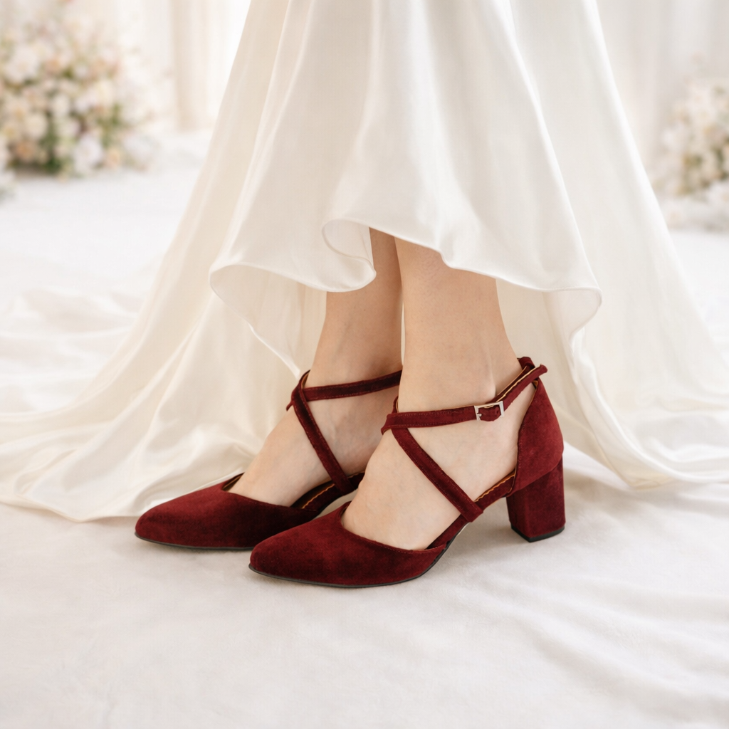 Velvet Block Heels, Burgundy Wedding shoes, Dark Red Velvet shoes, Bridal shoes, Red Velvet heels, Wedding shoes low heel, Dark Red Pumps