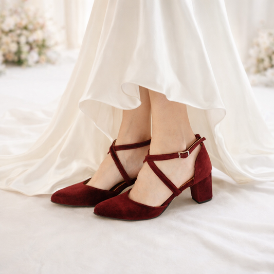 Velvet Block Heels, Burgundy Wedding shoes, Dark Red Velvet shoes, Bridal shoes, Red Velvet heels, Wedding shoes low heel, Dark Red Pumps