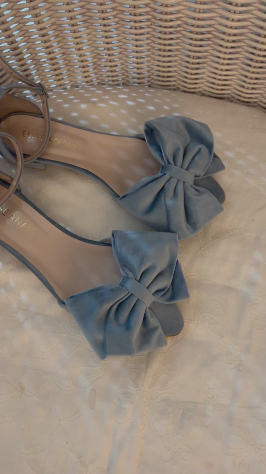 Dusty Blue Velvet Bow Flats MADDIE