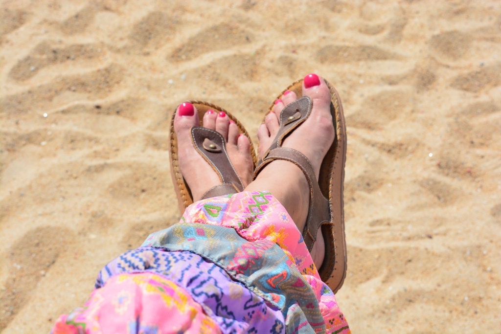 Brown Thong sandals, Cork sole sandals, Greek leather sandals, Strappy sandals, Greek sandals, Waxed leather sandals, Anatomic sandals