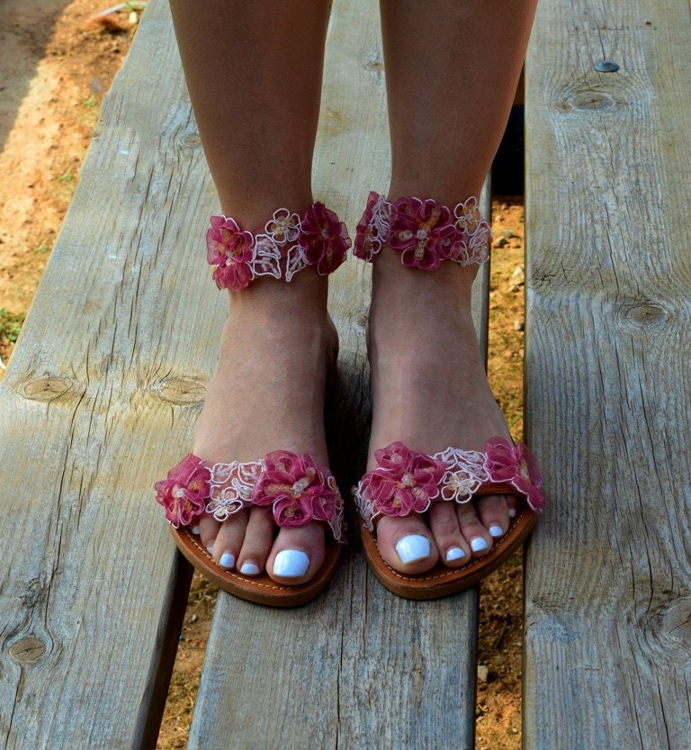 Bridesmaid leather shoes, bridesmaid flat sandals, Wedding party shoes, Maid of honor, Wedding flower sandals ''Amaryllis'