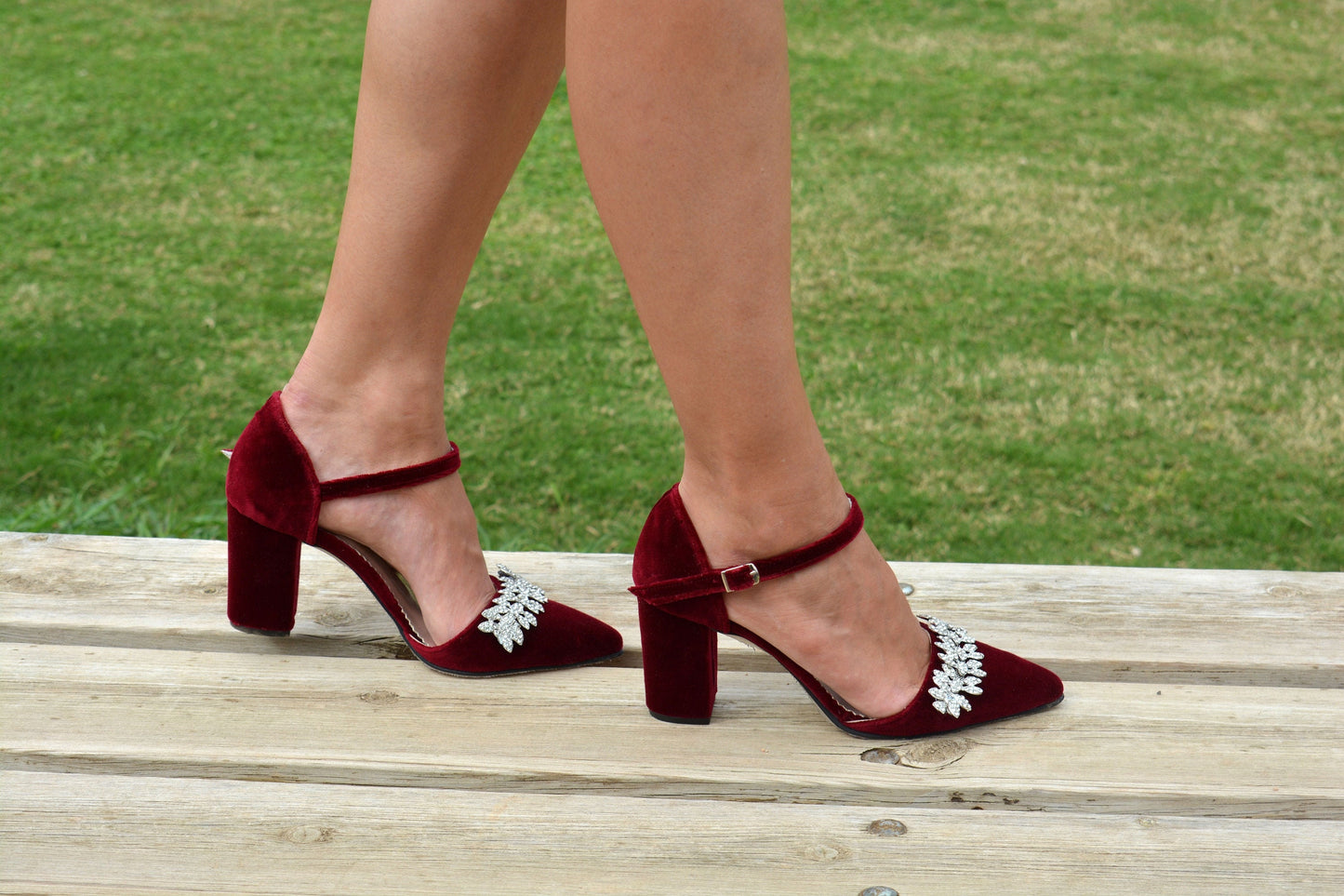 Velvet Block Heel Bridal shoes, Ruby Red Velvet Heels, Deep Red Bridal Heels, Wine Red Wedding shoes, Bridesmaid Shoes, Holiday Red Shoes