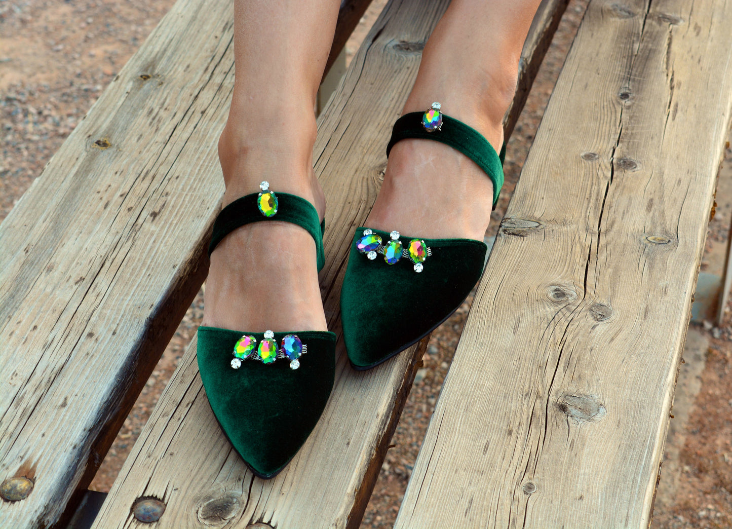 Emerald Green Wedding Shoes, Wedding shoes Flat, Velvet Mules, Crystal Wedding Shoe, Velvet Wedding Shoe, Pointy toe flats, Bridesmaid Shoes