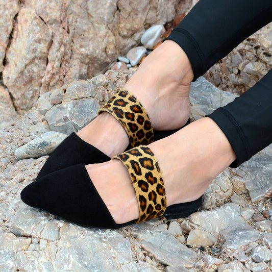 Pointy Animal Print Suede Leather Mules Vilma